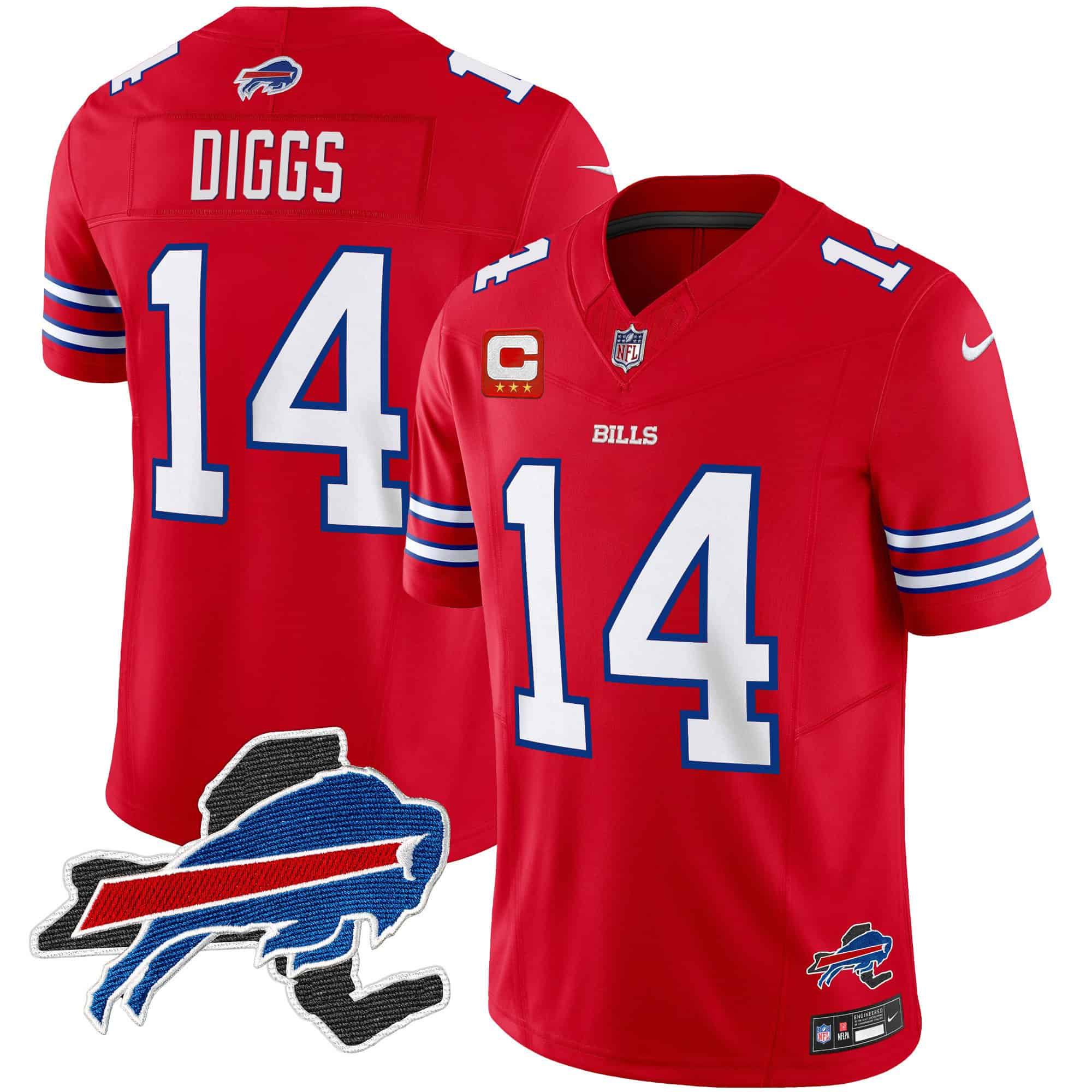 Men Buffalo Bills #14 Diggs Red 2024 Nike Patch Vapor Limited NFL Jersey